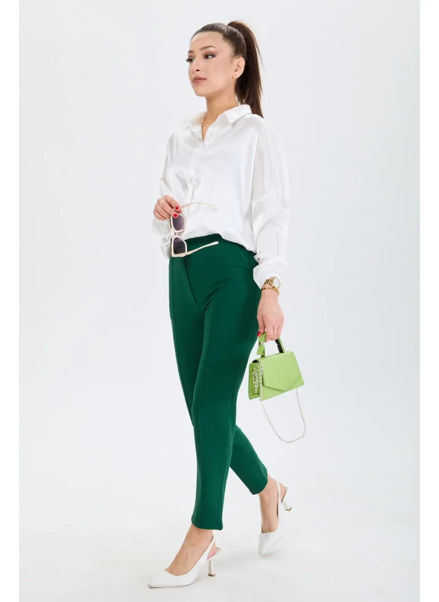 Tofisa 24133-ZUMRUT Pipe Leg Pocket Trousers