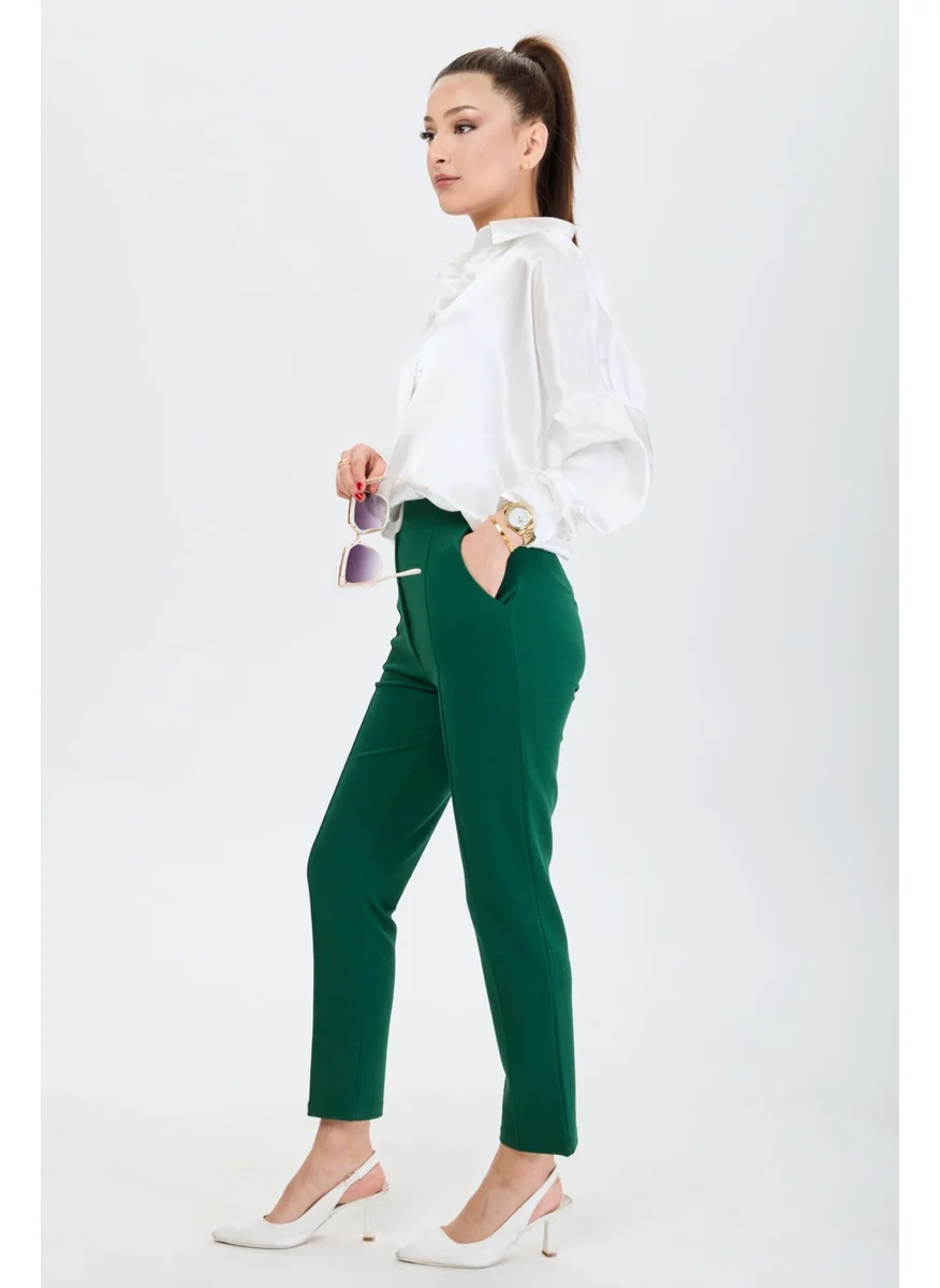 Tofisa 24133-ZUMRUT Pipe Leg Pocket Trousers