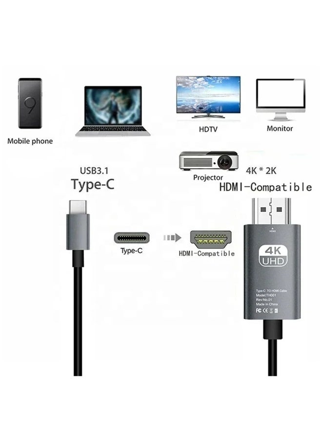 TEXEEM Type-C to HDMI Cable, 4K UHD Video Adapter, 2M Aluminum Alloy Housing, Compatible with Mobile Phone, Laptop, Projector - Image 4