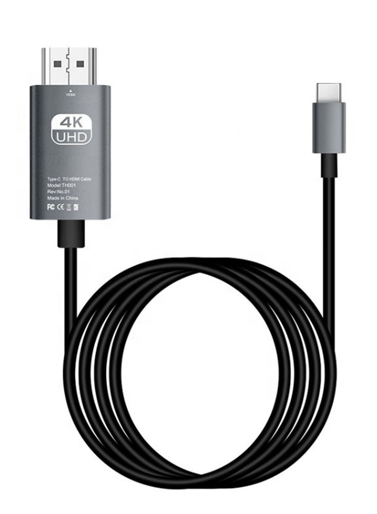 TEXEEM Type-C to HDMI Cable, 4K UHD Video Adapter, 2M Aluminum Alloy Housing, Compatible with Mobile Phone, Laptop, Projector - Image 1
