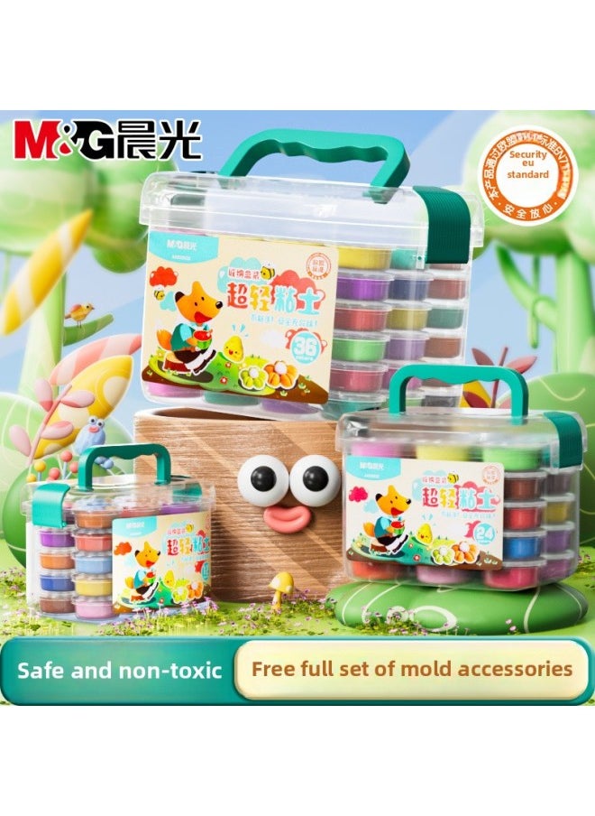 null - Chenguang Clay Children's Kindergarten Plasticine Color Mud 24 Color Handmade Clay Toy Suit Oily Plastic Others-Color:[little Fox Hili] 36-color Box + 36-color Refill (2 White + Tools + Course) - Image 1
