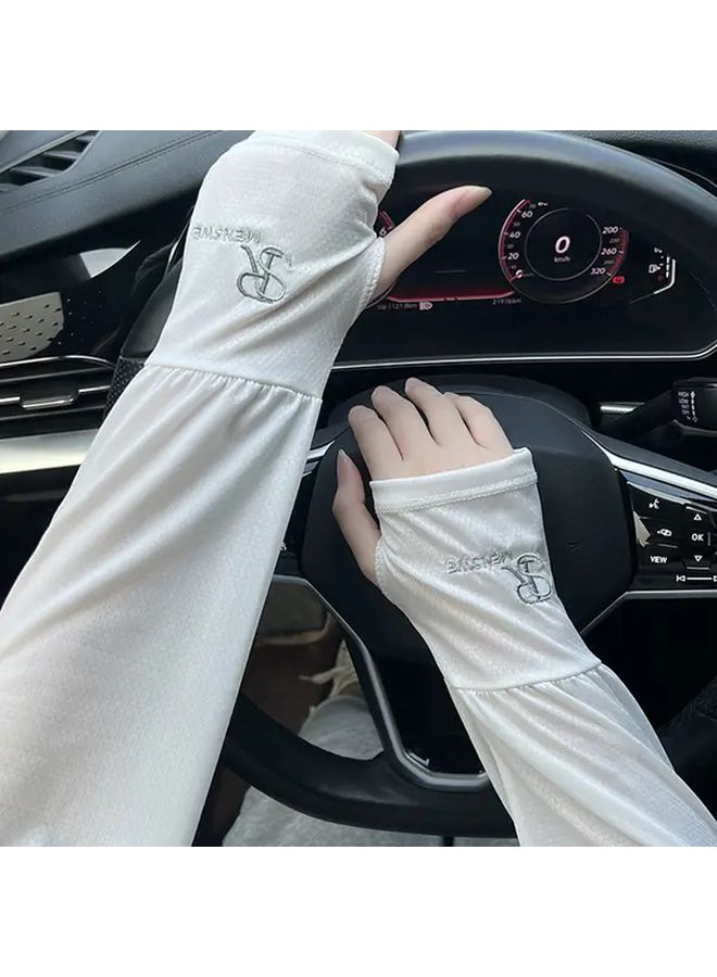 Light Grey Sun Protection Arm Sleeves For Men Loose Fit Breathable For Cycling Driving - Image 3