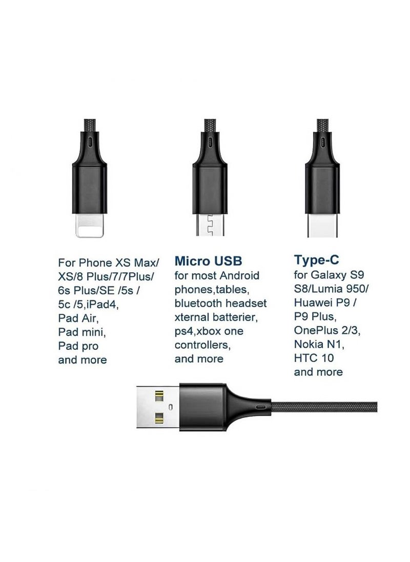 Generic - USB Type C Cable 15 m High Quality 1.5M Nylon Braided 3 in 1 Cable Type-C Micro USB Data Cable 3.1 Amp Fast Mobile charging Data Transmission Cable for Iphone or Android Black - Image 1