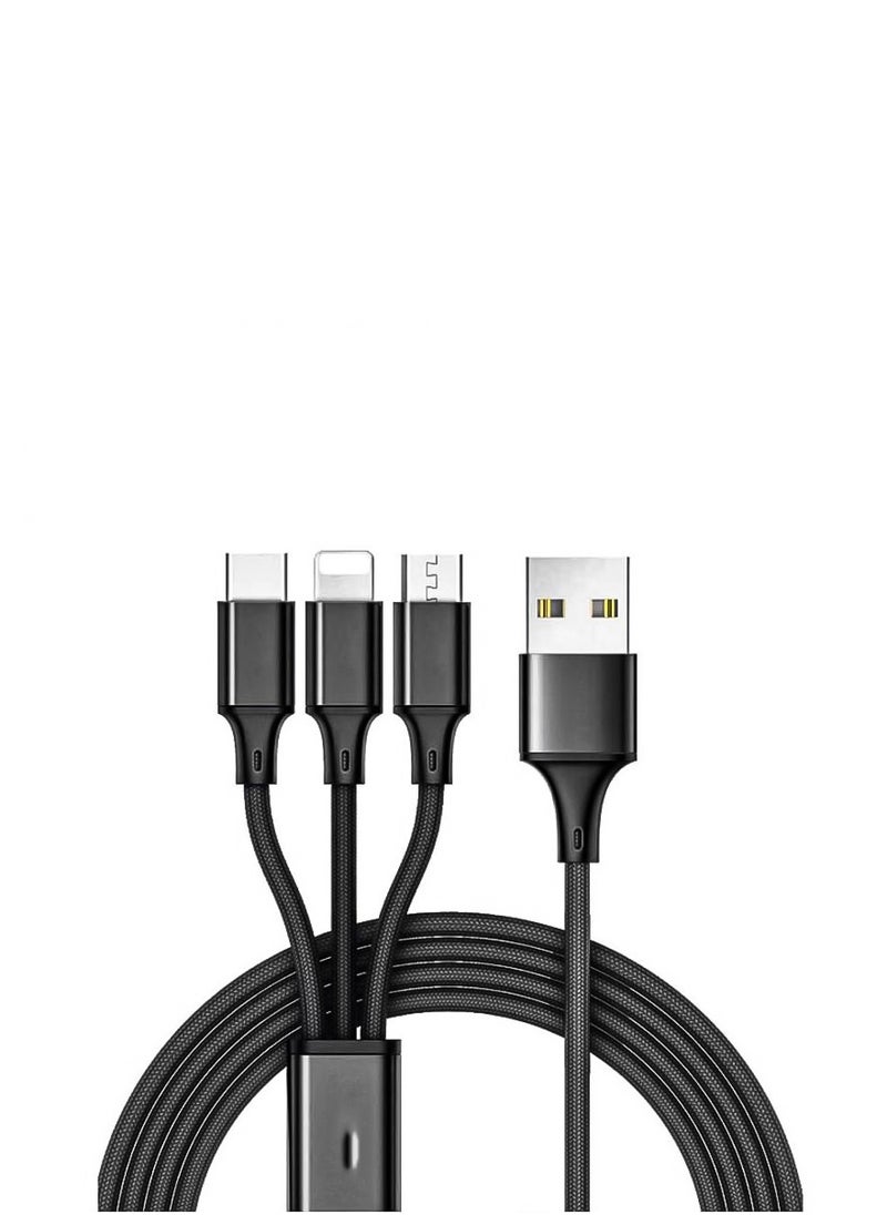 Generic - USB Type C Cable 15 m High Quality 1.5M Nylon Braided 3 in 1 Cable Type-C Micro USB Data Cable 3.1 Amp Fast Mobile charging Data Transmission Cable for Iphone or Android Black - Image 1
