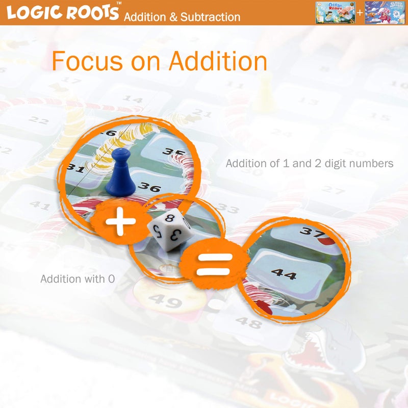Logic Roots Addition and Subtraction Games - Pack of 2, Ocean Raiders and Cloud Hoppers, Math Board Games & STEM Toys for 6-8 Year Olds, Educational Gift for Kids, Homeschoolers, Kindergarten and Up - Image 2