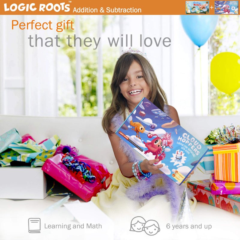 Logic Roots Addition and Subtraction Games - Pack of 2, Ocean Raiders and Cloud Hoppers, Math Board Games & STEM Toys for 6-8 Year Olds, Educational Gift for Kids, Homeschoolers, Kindergarten and Up - Image 4