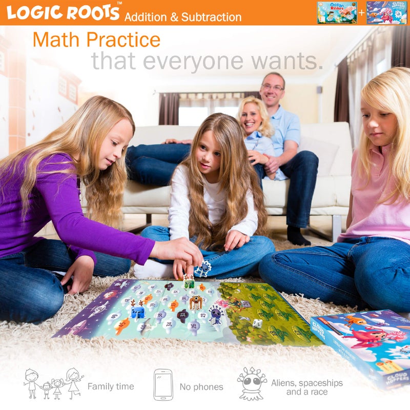 Logic Roots Addition and Subtraction Games - Pack of 2, Ocean Raiders and Cloud Hoppers, Math Board Games & STEM Toys for 6-8 Year Olds, Educational Gift for Kids, Homeschoolers, Kindergarten and Up - Image 5