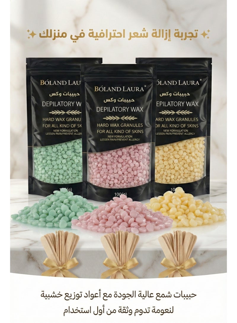 BOLAND LAURA Depilatory Hard Wax Granules Set – 300g + 20 Wooden Sticks - Image 3