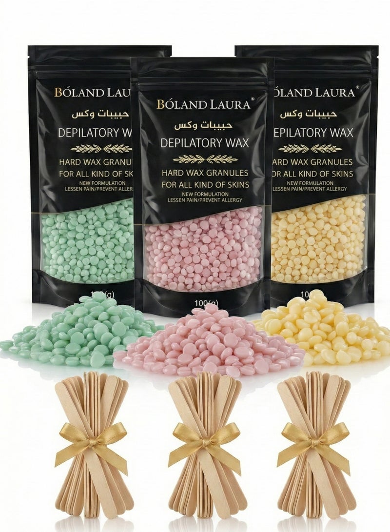 BOLAND LAURA Depilatory Hard Wax Granules Set – 300g + 20 Wooden Sticks - Image 1