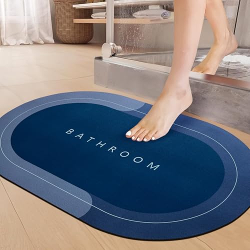 SITTELLA Rubber 1 Piece 3.5Mm Anti-Skid Water Soaking Bathroom Print Door,Oval Floor Bath Mat, Soft Quick Dry Water Absorbent Mat For Home Office 40X60Cm-Blue - Image 1