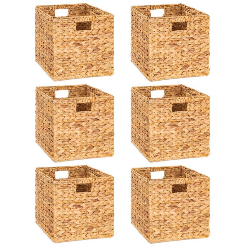 M4DECOR 12 x 12in Water Hyacinth Storage Baskets, Wicker Storage Baskets for Shelves, Woven Baskets for Storage, Wicker Storage Basket for Bedroom, Living Room, Nursery Room (Natural 6 Packs 12x12in) - Image 1