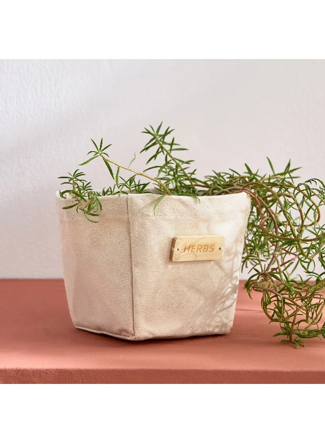 Home Box Bella Canvas Stitch Planter with Wooden Label - 14x14x15 cm