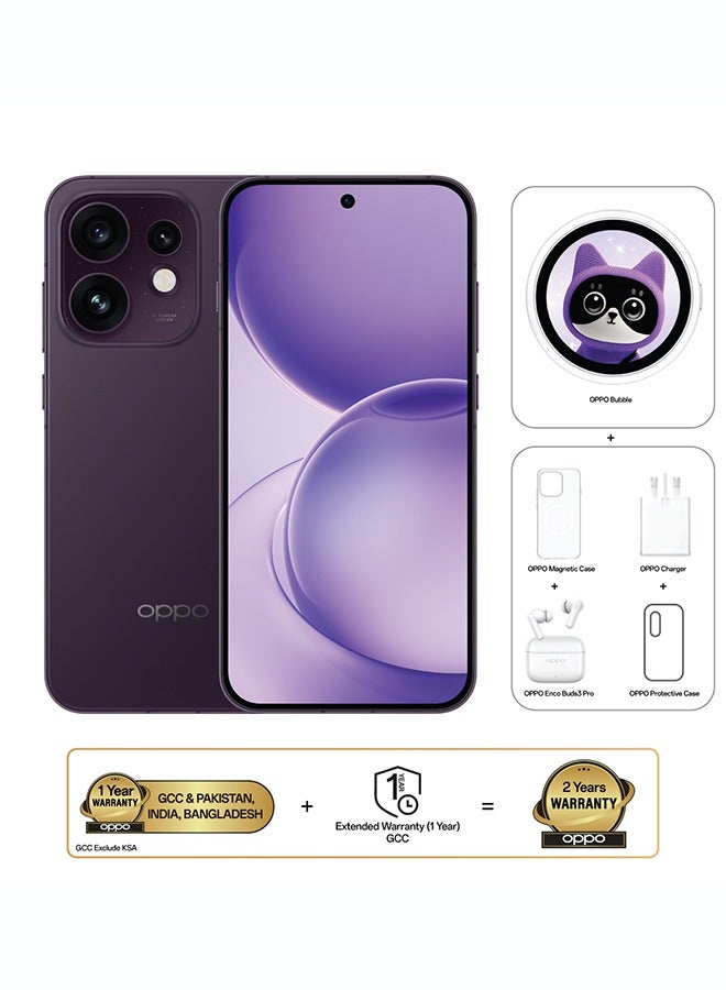 أوبو Reno16 AI Phone Dual SIM 5G Twilight Violet 12GB RAM 256GB With OPPO Bubble + OPPO Enco Buds3 Pro + OPPO Magnetic Case - Middle East Version - Image 1