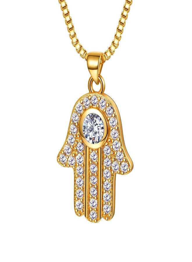 Suplight Gold Hand of Fatima Pendant Cubic Zirconia Hamsa Hand Evil Eye Charm Necklace Protection Jewelry Gift for Her … - Image 1