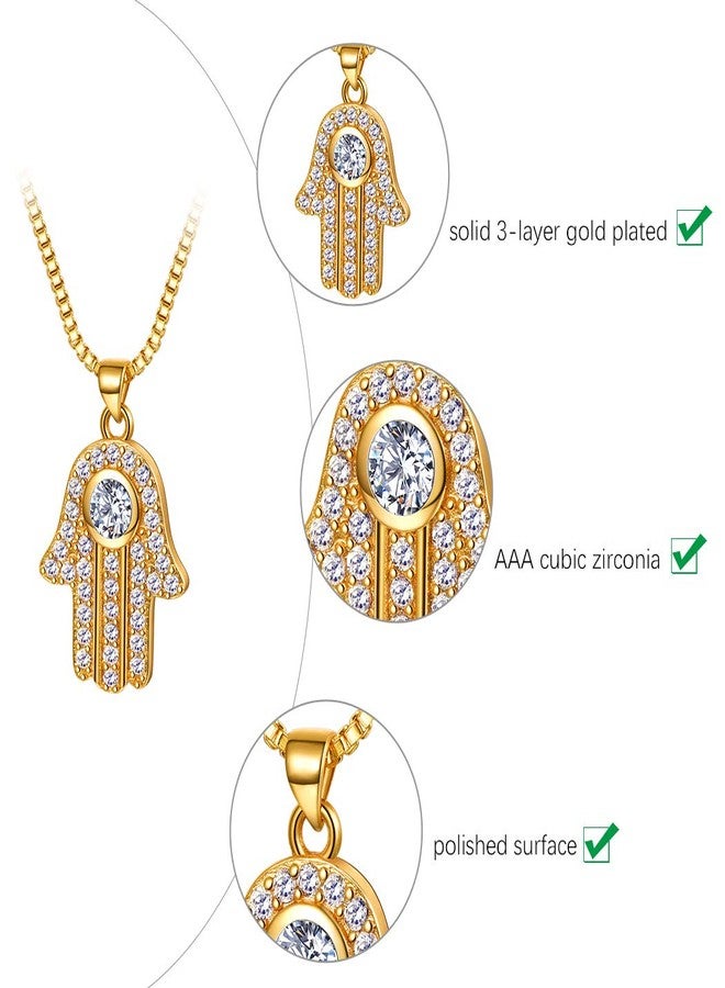 Suplight Gold Hand of Fatima Pendant Cubic Zirconia Hamsa Hand Evil Eye Charm Necklace Protection Jewelry Gift for Her … - Image 5