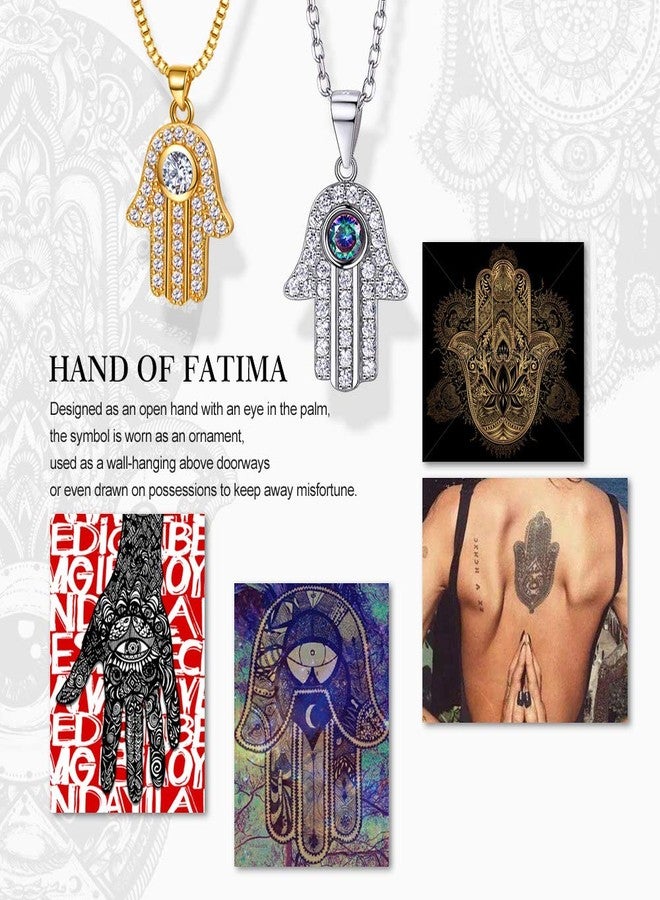 Suplight Gold Hand of Fatima Pendant Cubic Zirconia Hamsa Hand Evil Eye Charm Necklace Protection Jewelry Gift for Her … - Image 3