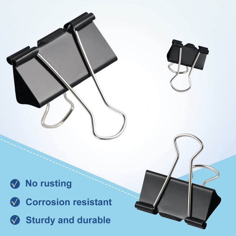 EFOK 208 PCS Binder Clips Paper Clamps Assorted Sizes, Metal Paper Binder Clip, Black Binding Paperwork Clamp Bulk, School Teachers Office Supplies - Image 2