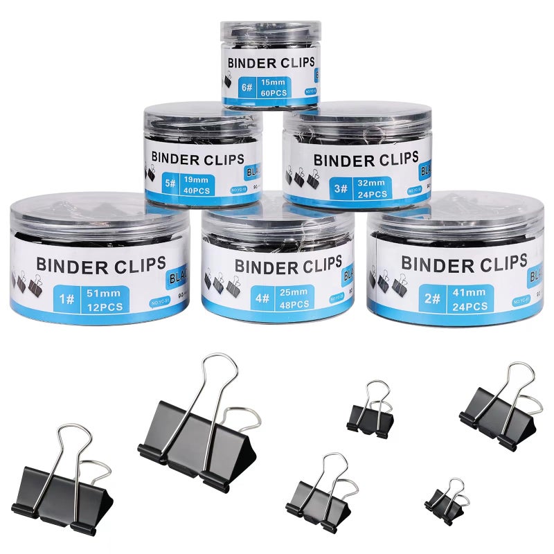 EFOK 208 PCS Binder Clips Paper Clamps Assorted Sizes, Metal Paper Binder Clip, Black Binding Paperwork Clamp Bulk, School Teachers Office Supplies - Image 1