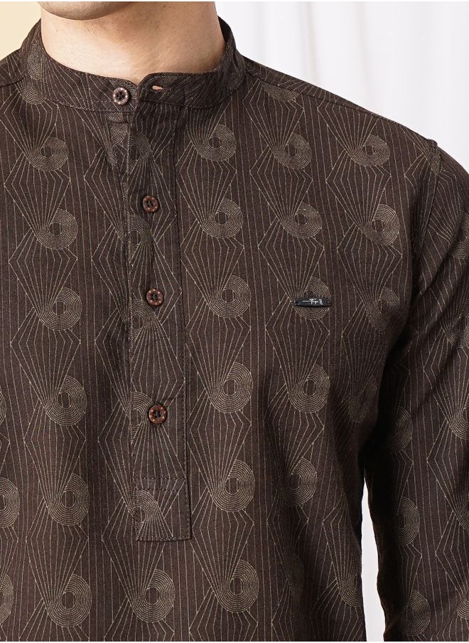 The Indian Garage Co Men Regular Fit Abstract Printed Full Sleeves Mandarin Collar Ethnic Shirt  - Image 5