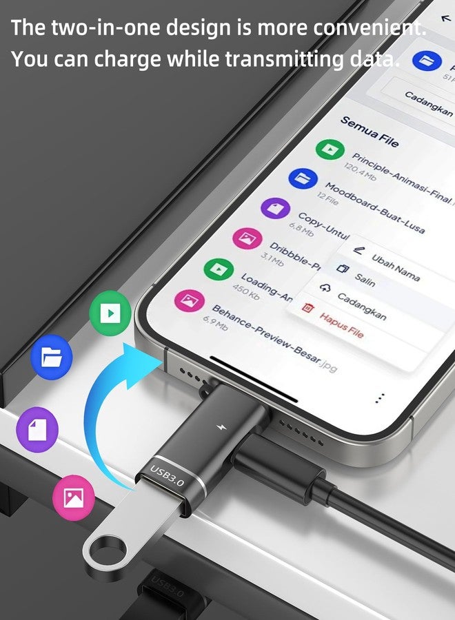 HOYULLI USB C OTG Adapter(2in1)for iPhone16 15 Pro Max Type C Charging Cable for Apple USB-A Card Reader 3.0 Converter Android Digital Camera Data Transfer for iPad Power Port Connector Compatible for Samsung - Image 2