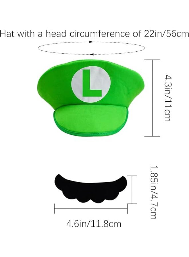 Green Luigi Hat & Fake Mustache Cosplay Accessory Set, Classic Game Character Costume Props, Unisex Dress Up Kit for Kids Adults, Ideal for Birthday Party, Eid Celebration, Themed Cosplay & Photo Booth - Image 3