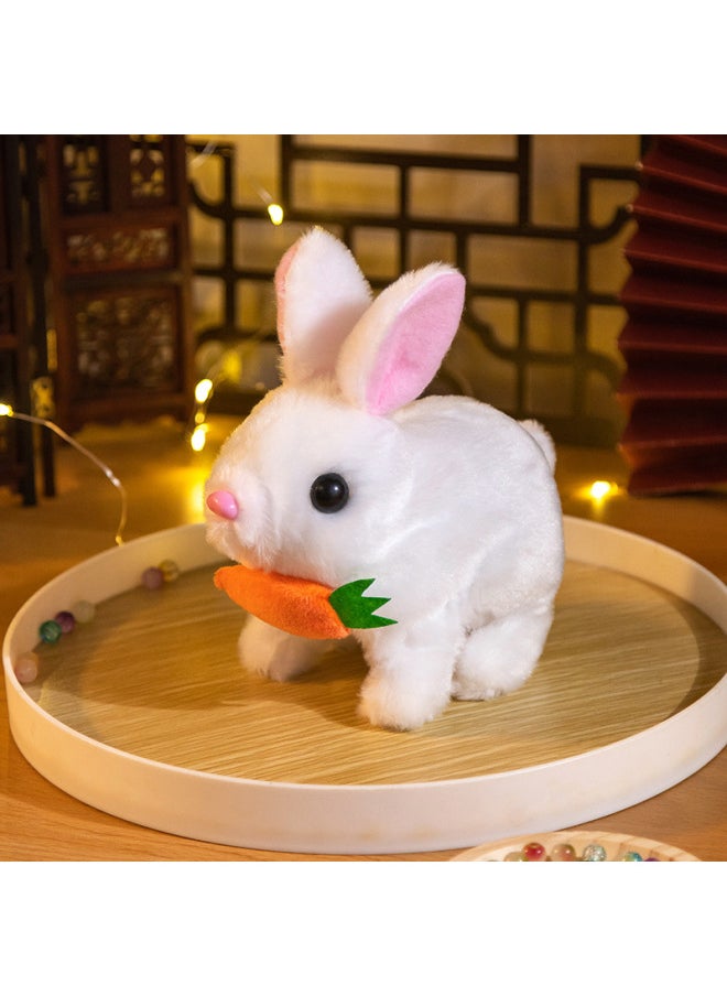 Plush Electric Bunny Doll Mouth And Ears Squeaking Electronic Pet Play Home Toy-Color:Short-haired Carrot Rabbit (white)-Specifications:No Opp Bag 