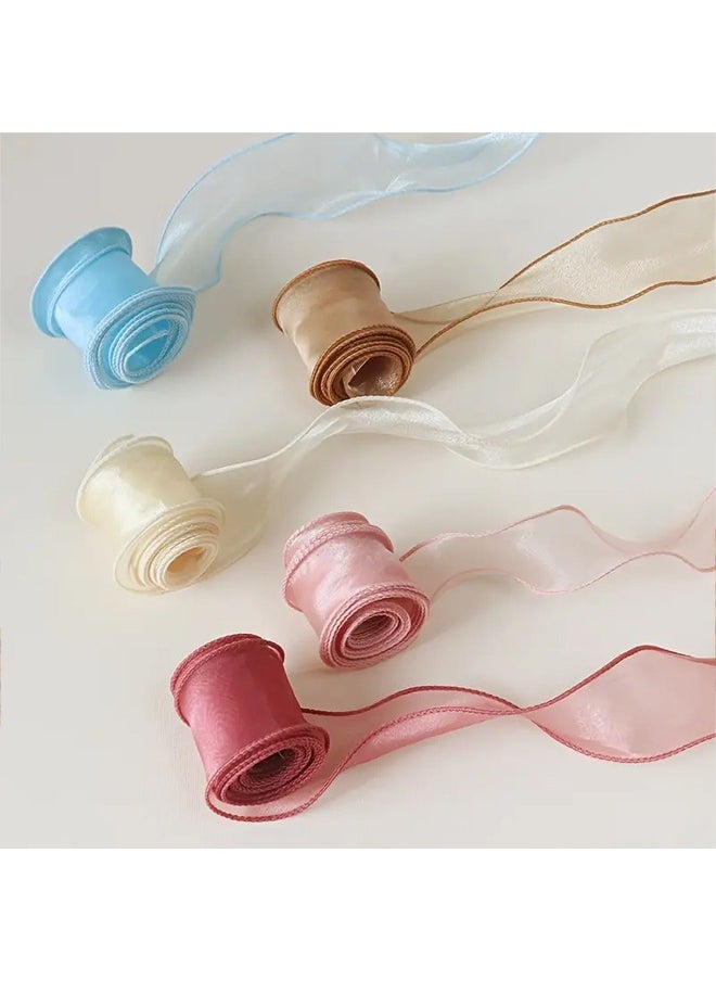 Zeemey 5pcs, 1.57 inch x 10 yards (Total 50 yards), Cake Flower Ribbon Tie, Butterfly DIY Headband Material, Wave Curl Packaging Tie, Fishtail Yarn Woven Satin Floating Color Ribbon For Room Decoration, Wedding Party Decoration Ribbon, Unique Gift Box Tie Ribbon  - Image 1