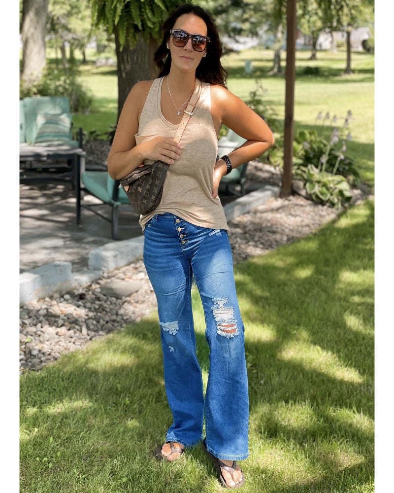 LookbookStore Flared Pants for Women High Waist Big and Tall Western Clothing Distressed Jeans Women Stretchy Lapis Longing Size Large Fits Size 12 / 14 - Image 5