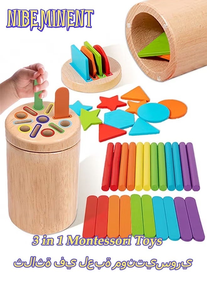 NIBEMINENT 3 in 1 Montessori Toys for 3 + Year Old, Wooden Color Sorting Learning Toys for Toddlers, Fine Motor Skills, Preschool Learning Educational Matching Games, Sensory for Toddlers 3 + - Image 1