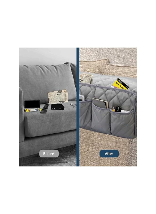 The Bros Sofa Armrest Organizer Non-Slip Arm Chair Bedside Caddy Storage Organizer for Recliner Couch with 14 Pockets for Cell Phone TV Remote Control Magazines (Grey) - Image 4