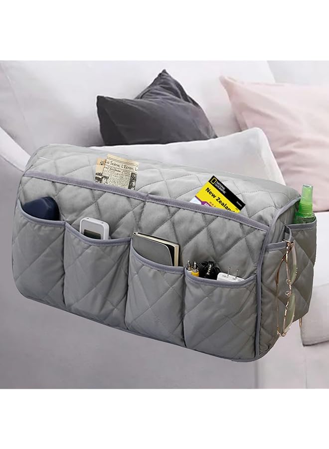 The Bros Sofa Armrest Organizer Non-Slip Arm Chair Bedside Caddy Storage Organizer for Recliner Couch with 14 Pockets for Cell Phone TV Remote Control Magazines (Grey) - Image 1