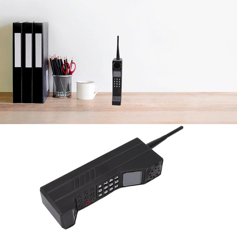klarako Retro Brick Cell Phone Ornament, Lightweight Portable Vivid Iron Material Brick Mobile Phone Model, Simulation Photographic Props Stylized Decorative Vintage Cellular Phone Model (Black) - Image 4