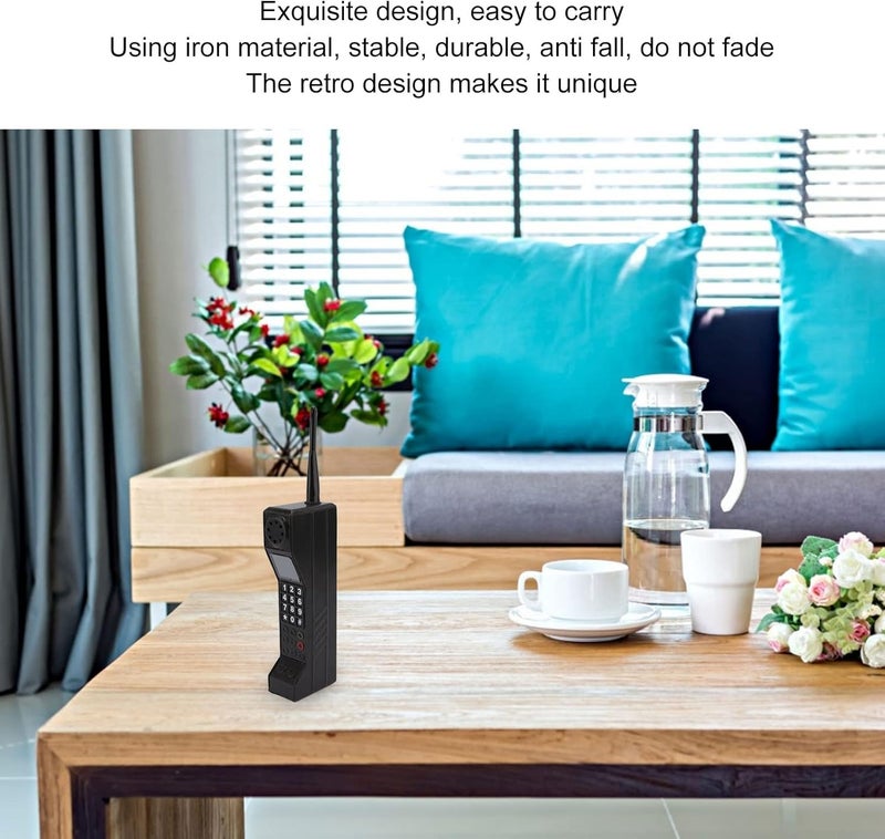 klarako Retro Brick Cell Phone Ornament, Lightweight Portable Vivid Iron Material Brick Mobile Phone Model, Simulation Photographic Props Stylized Decorative Vintage Cellular Phone Model (Black) - Image 2