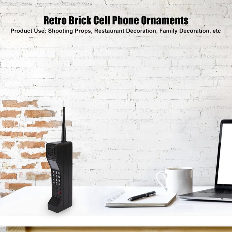 klarako Retro Brick Cell Phone Ornament, Lightweight Portable Vivid Iron Material Brick Mobile Phone Model, Simulation Photographic Props Stylized Decorative Vintage Cellular Phone Model (Black) - Image 1