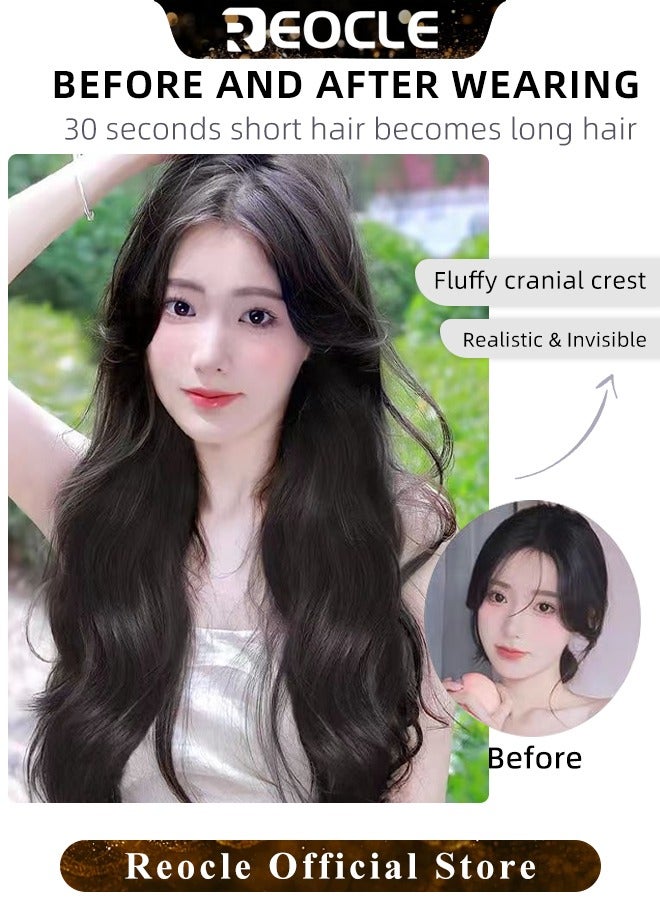 ريوكل وصلات شعر طويل مموج صناعي مع 5 قطع مشابك غير مرئية قطعة شعر بشري برازيلي 50 سم بني داكن للنساء - Image 2