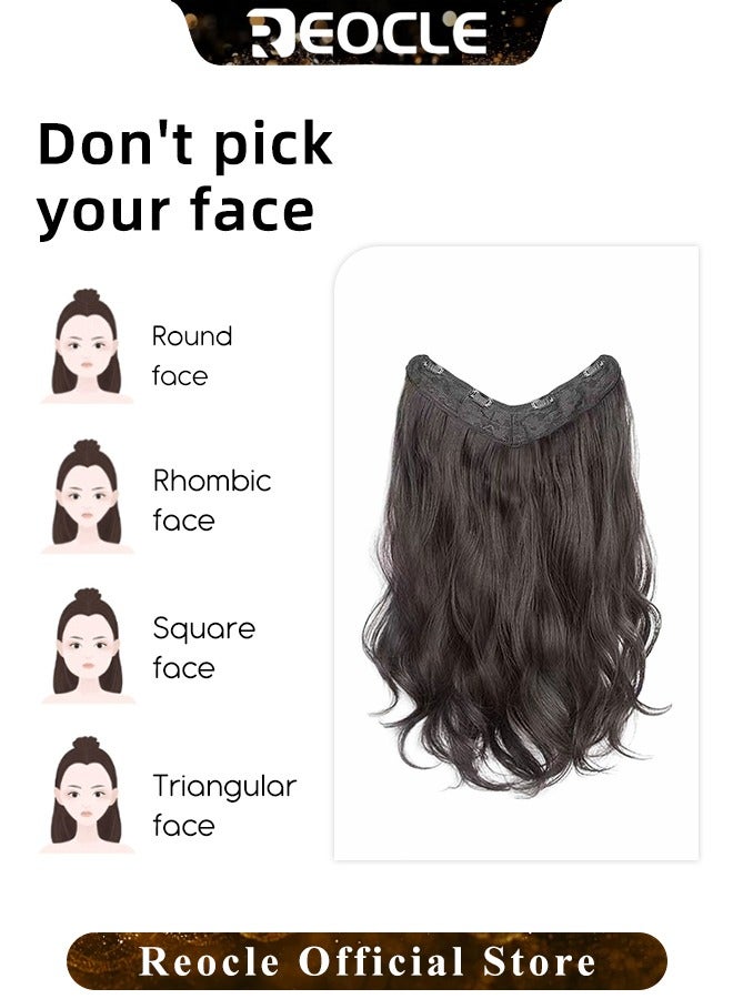 ريوكل وصلات شعر طويل مموج صناعي مع 5 قطع مشابك غير مرئية قطعة شعر بشري برازيلي 50 سم بني داكن للنساء - Image 4