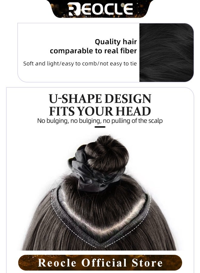 ريوكل وصلات شعر طويل مموج صناعي مع 5 قطع مشابك غير مرئية قطعة شعر بشري برازيلي 50 سم بني داكن للنساء - Image 3