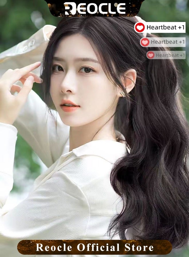 ريوكل وصلات شعر طويل مموج صناعي مع 5 قطع مشابك غير مرئية قطعة شعر بشري برازيلي 50 سم بني داكن للنساء - Image 5