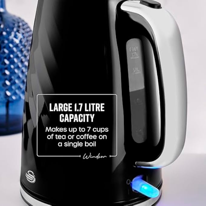 Swan Sk14611Blk Windsor Rapid Boil Kettle With Removable Limescale Filter Boil Dry Protection And Hidden Cord Storage 17L 3Kw Black - Image 5