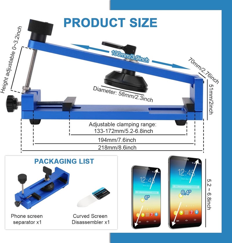 cheekyglo Phone Screen Separator Tool Machine with Suction Cup, Mobile Phone FreeHeating Screen Removal Tool Kit for LCD Phone Screen 6\u2d 6.4\u2d 7\u2d (Blue)Blue - Image 3