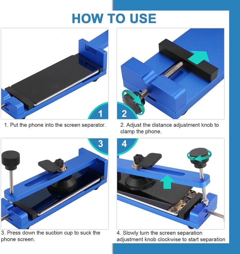 cheekyglo Phone Screen Separator Tool Machine with Suction Cup, Mobile Phone FreeHeating Screen Removal Tool Kit for LCD Phone Screen 6\u2d 6.4\u2d 7\u2d (Blue)Blue - Image 4