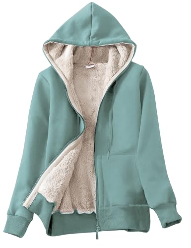 Yeokou Women's Casual Full Zip Up Sherpa Lined Hoodie Sweatshirt Jacket Coat (Green-XS) - Image 1