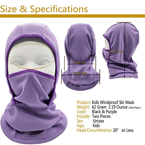 Yuhan Pretty Kids Balaclava Ski Mask Windproof Fleece Neck Warmer Gaiter Winter Face Warmer for Cold Weather Boys Girls (2pcs Black+Purple) - Image 2