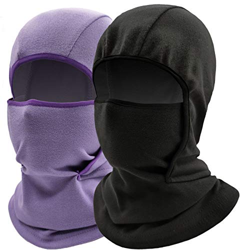 Yuhan Pretty Kids Balaclava Ski Mask Windproof Fleece Neck Warmer Gaiter Winter Face Warmer for Cold Weather Boys Girls (2pcs Black+Purple) - Image 1
