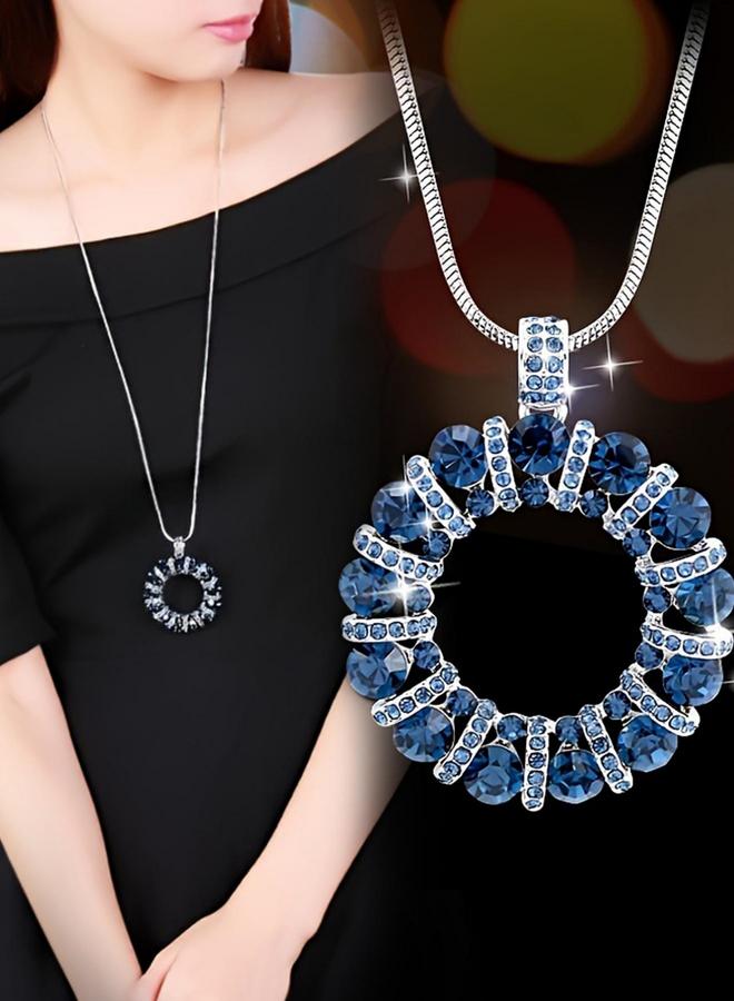 Take Two Women Blue Crystal Circle Pendant Necklace - Image 1