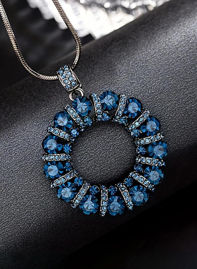 Take Two Women Blue Crystal Circle Pendant Necklace - Image 3