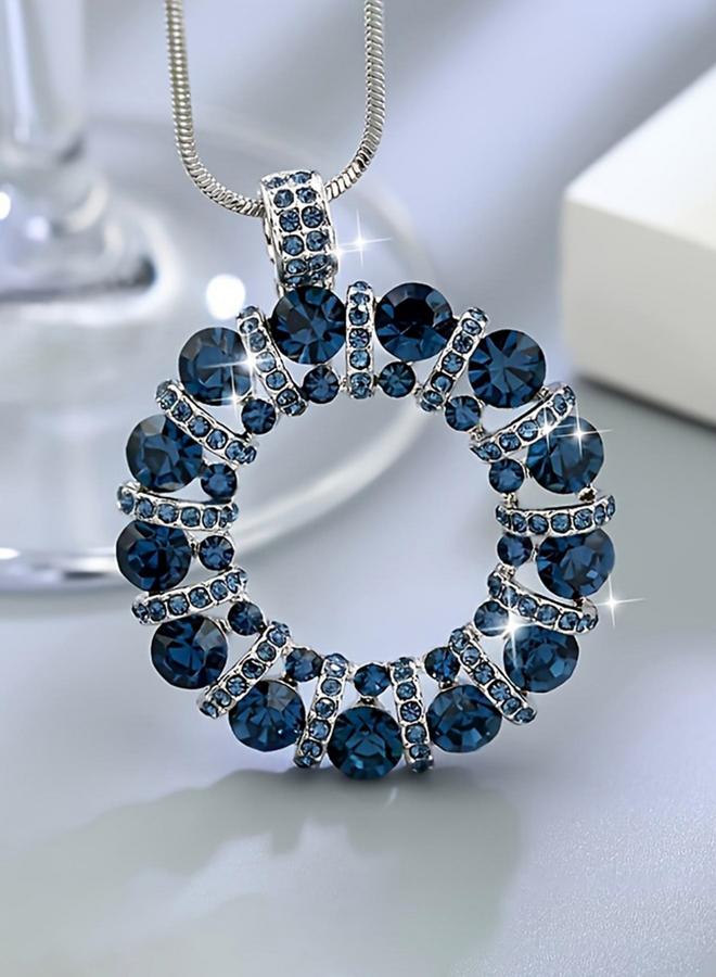 Take Two Women Blue Crystal Circle Pendant Necklace - Image 5
