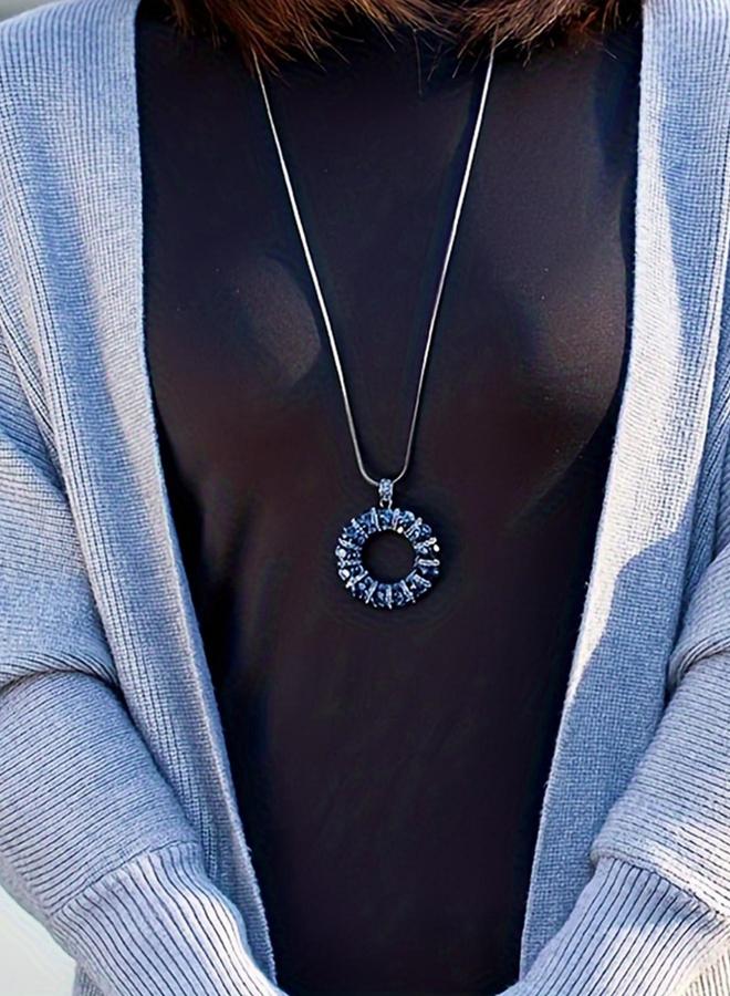 Take Two Women Blue Crystal Circle Pendant Necklace - Image 2