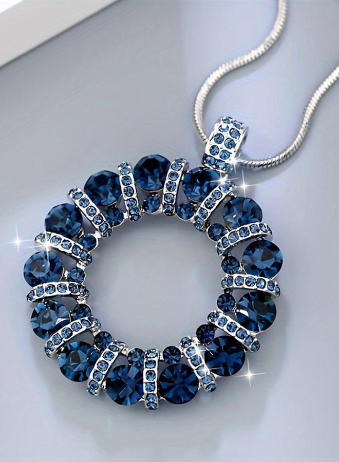 Take Two Women Blue Crystal Circle Pendant Necklace - Image 4