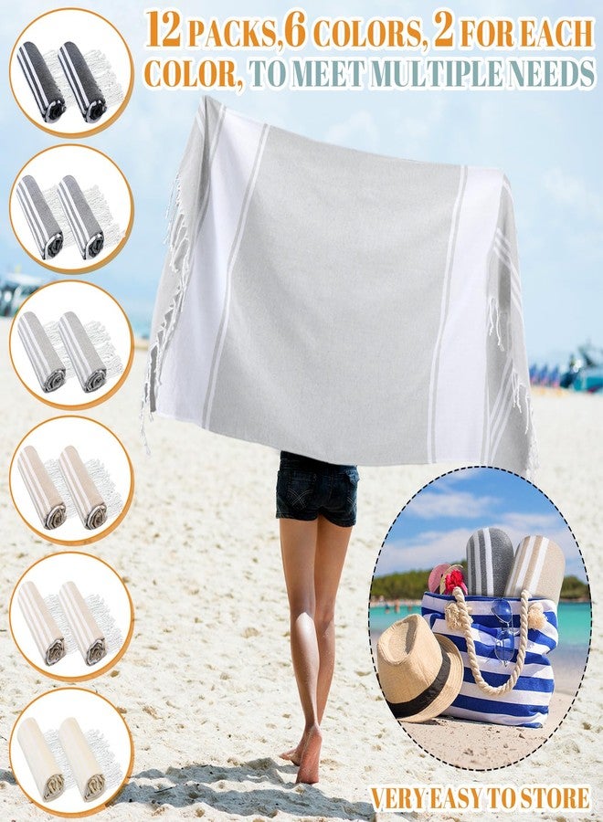 Mindsoft Set of 12 Turkish Beach Towels Bulk 100% Cotton Prewashed Quick Dry Travel Beach Towels for Vacation Essential Pool Sport Camping Swimming 30 x 60 Inch(Beige Gray) - Image 4